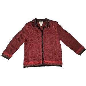 Napa Valley Knit Cardigan Sweater‎ Button Up Long Sleeve Embroidered Red XL